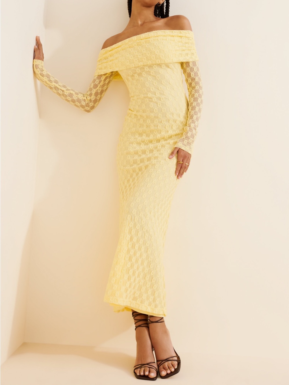 Butter Yellow Off-Shoulder Maxi Dress